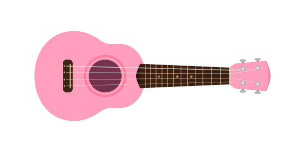 尤克里里可爱的粉色粉彩孤立在白色上，小尤克里里粉色柔和的颜色为平面图标，现实的尤克里里为古典音乐播放，尤克里里经典复古风格在假日夏天的概念，小吉他图片下载