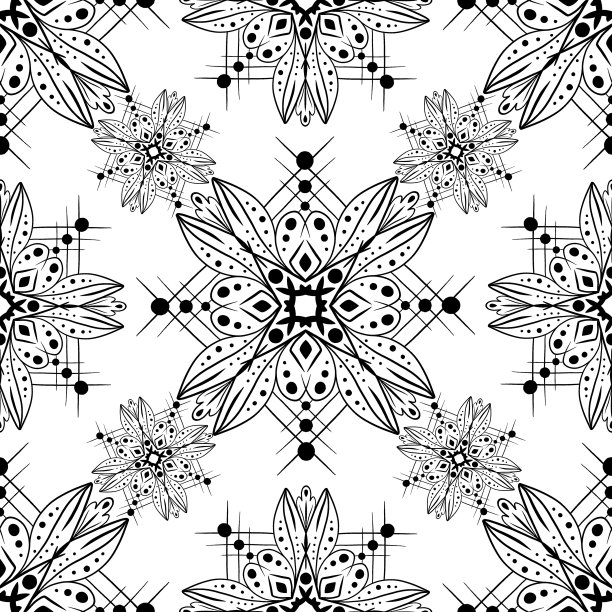 黑白无尽的曼陀罗图案。手绘冥想，瑜伽，装饰品。用于印刷和设计卡片、笔记本、印刷品。图片下载