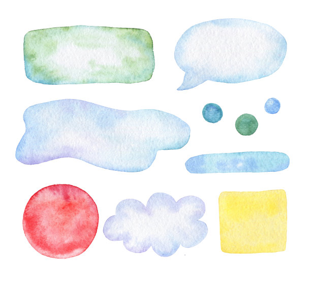 彩色的水彩文字泡泡。一套水彩插图图片下载