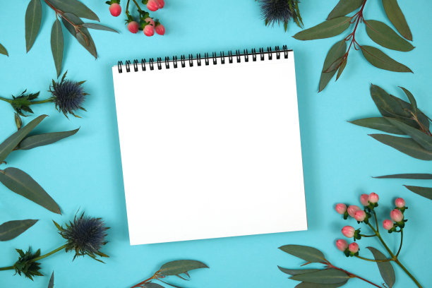 白色笔记本孤立的蓝色背景图片下载