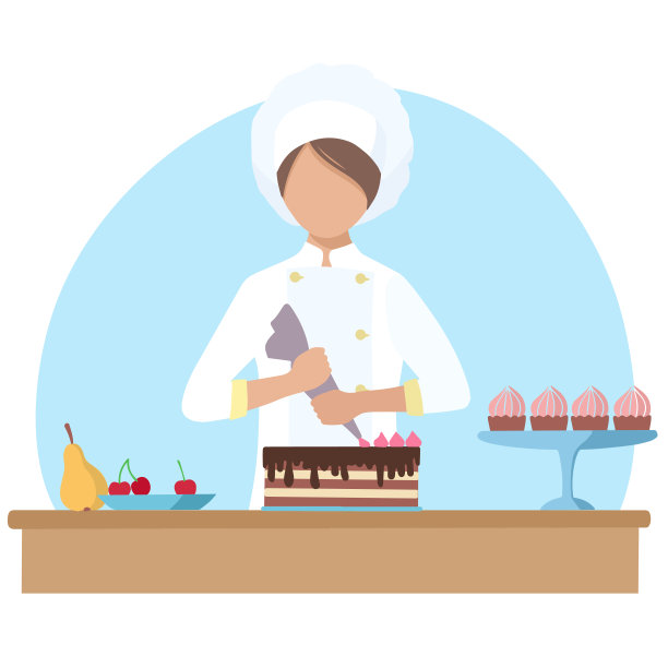 糕点师用烹饪注射器在蛋糕上涂奶油。图片下载