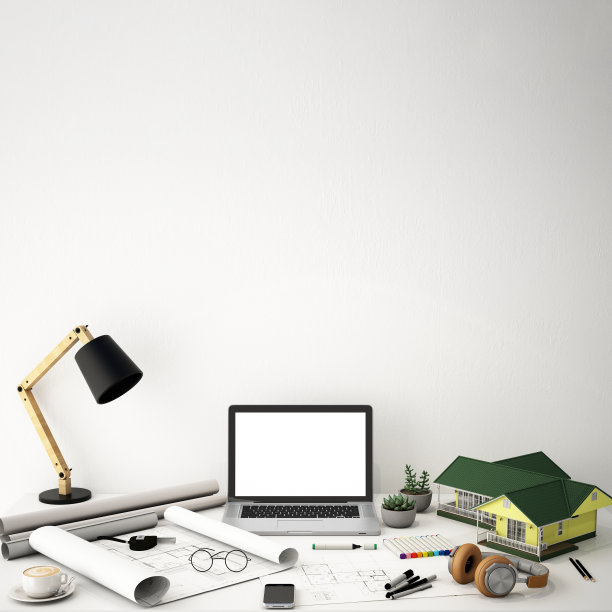 为室内设计师或建筑师提供在家办公的概念，3d渲染，3d插图图片下载