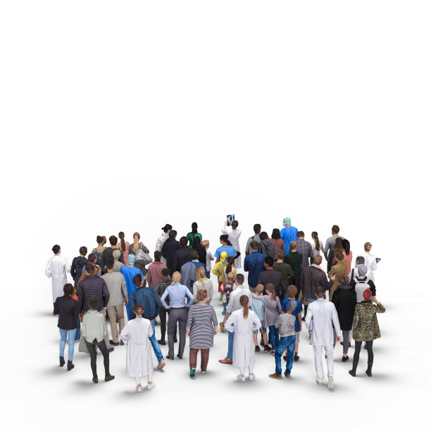 人群或队列后视图。白色背景上的插图，3d渲染孤立。图片下载