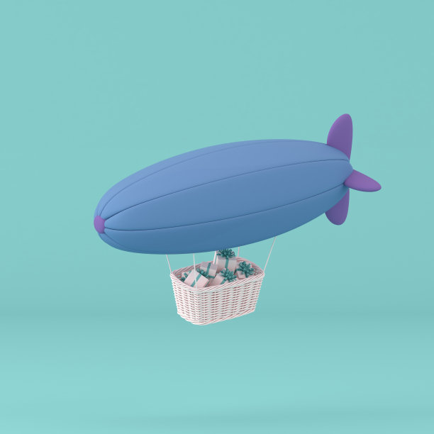 小概念浮动飞艇和礼物盒在篮子上的粉彩背景。3 d渲染。图片下载