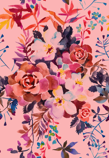 花卉无缝图案制成的水彩玫瑰花束图片下载