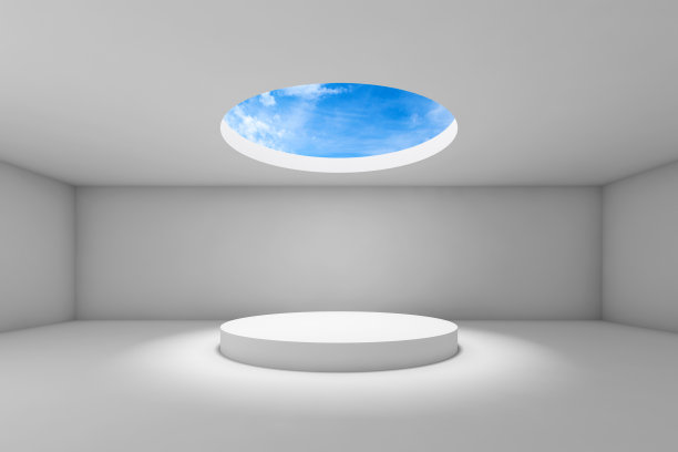 空的3d展厅与圆形天花板窗户3d图片下载