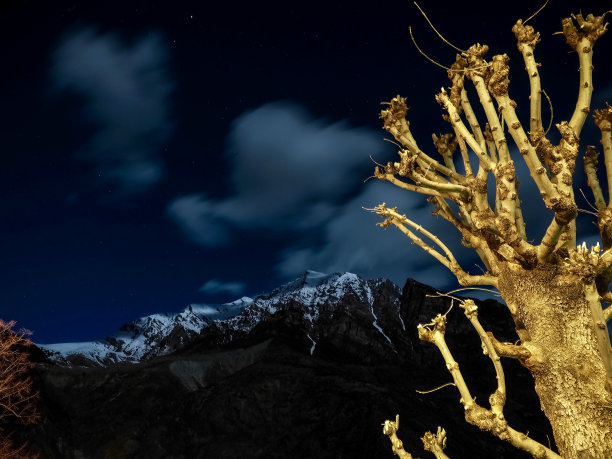 雪夜与星空和蓝天景观图片下载