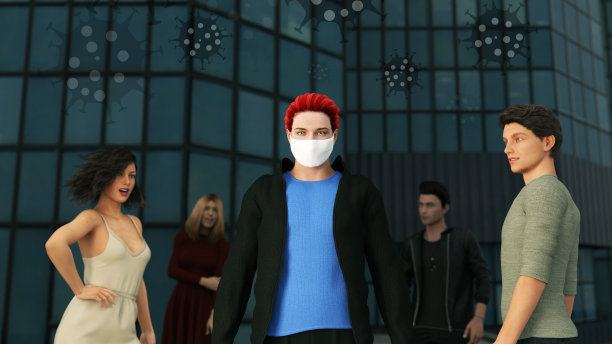 Covid-19或冠状病毒、社交距离、有助于防止病毒传播、3d渲染图片下载