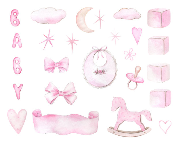 新生儿女婴剪贴集。素材图片