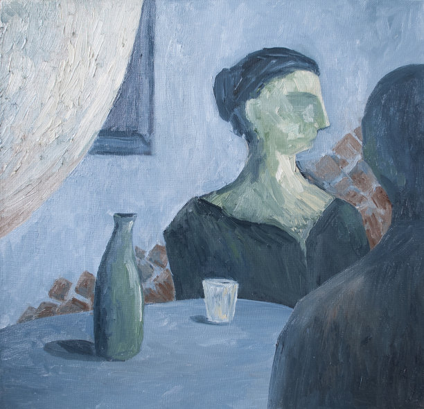 人们在餐厅的桌子上，油画图片下载