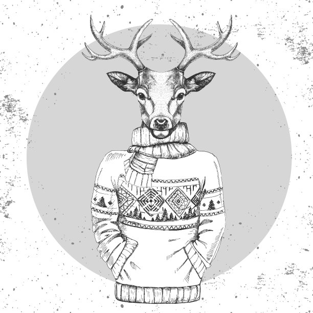 复古潮人时尚动物鹿穿着套头衫。图片下载