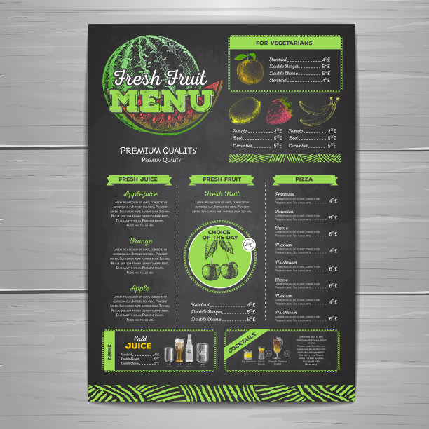 复古粉笔画素食菜单设计。新鲜水果草图图片下载