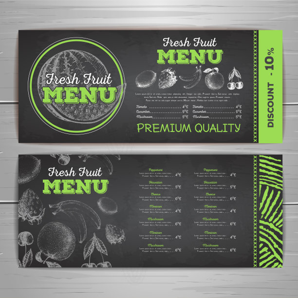 复古粉笔画素食菜单设计。新鲜水果草图图片下载