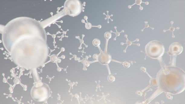 分子结构。分子化学，以原子的分子元素为背景。医学背景。分子水平的基因组，3D演示图片下载