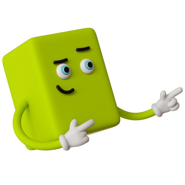 3d渲染，抽象情绪的脸图标，绿色的emoticon剪辑艺术孤立在白色的背景。自信的卡通人物插画，有趣的怪物，方形的表情，立方体的玩具，推荐概念图片下载