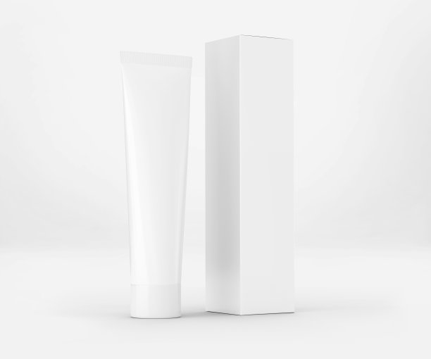 白色牙膏管与盒子，空白容器3D渲染隔离在光背景图片下载