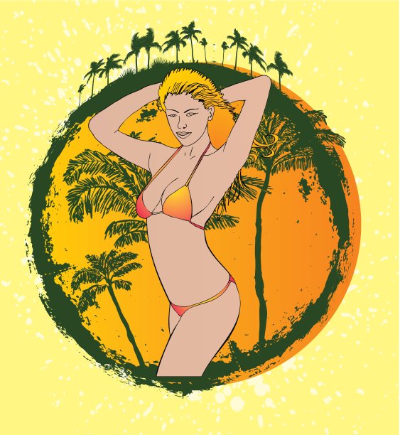棕榈滩桑巴舞女孩矢量艺术图片下载