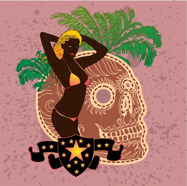 棕榈滩桑巴舞女孩矢量艺术图片下载