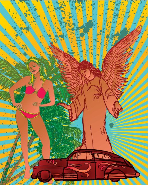 雕像翅膀鸟和玛丽亚矢量艺术图片下载