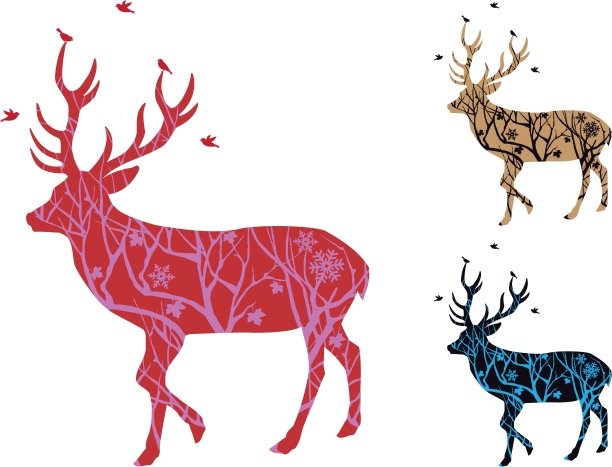 圣诞鹿与鸟类，向量图片下载