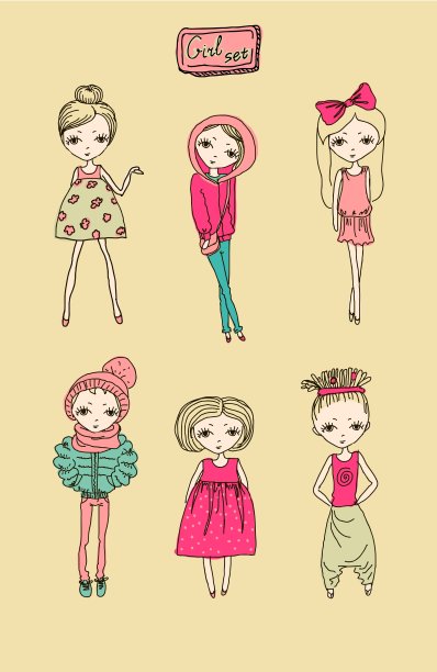 一组年轻的矢量女孩图片下载