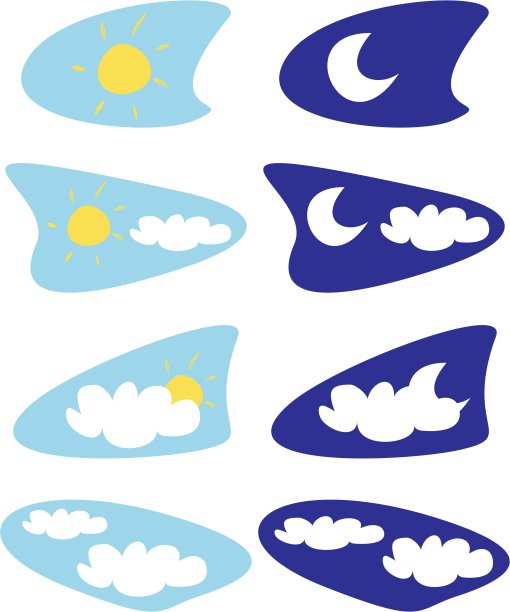 太阳，月亮和云白天和晚上天气图标矢量插图孤立在白色的背景图片下载