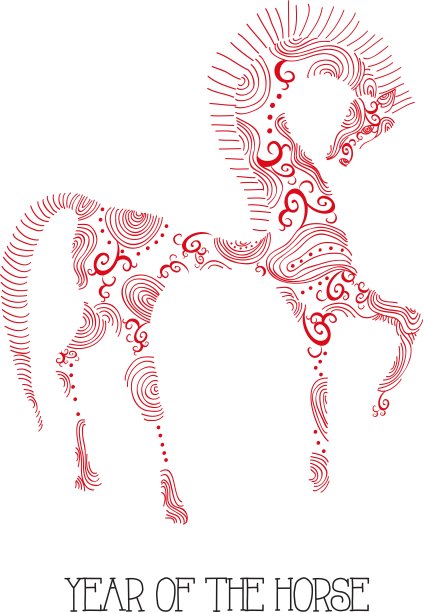 中国农历马年的抽象素描插图。图片下载
