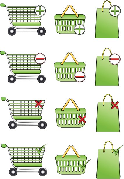 购物篮，购物车和袋子的图标图片下载