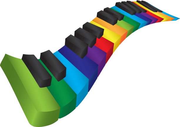 钢琴彩色波浪键盘3D插图图片下载