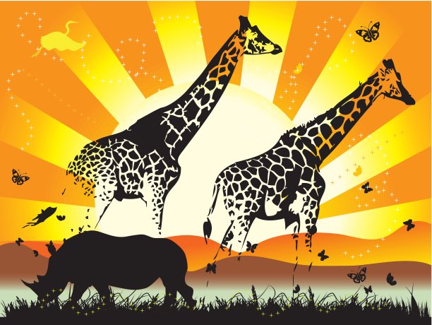 在大自然中散步的长颈鹿一家图片下载