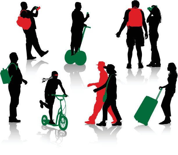 不同情况下游客的剪影。图片下载