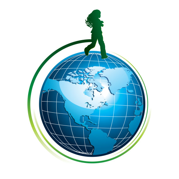 跑步女孩剪影在全球图标图片下载