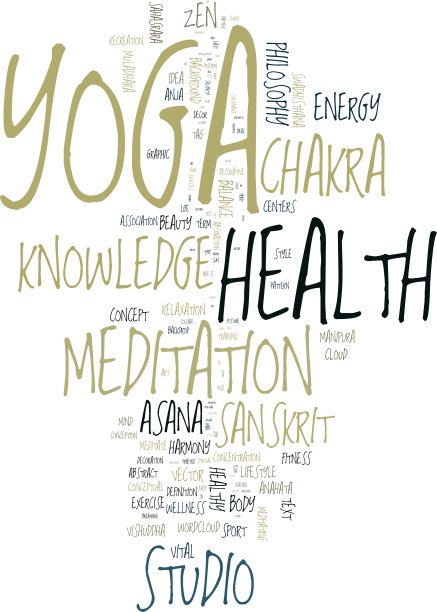 瑜伽。文字拼贴在白色背景上。图片下载