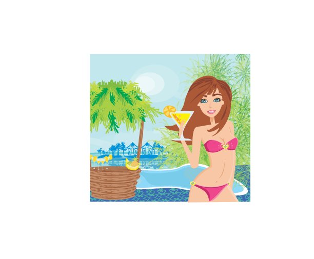 美丽的年轻女子在夏季休息室享受她的新鲜co图片下载