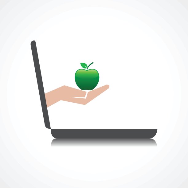 手持苹果来自笔记本电脑屏幕股票向量图片下载