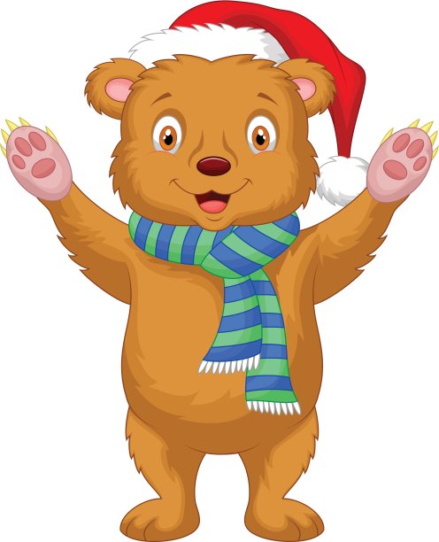 可爱的卡通棕熊戴着红色的帽子图片下载
