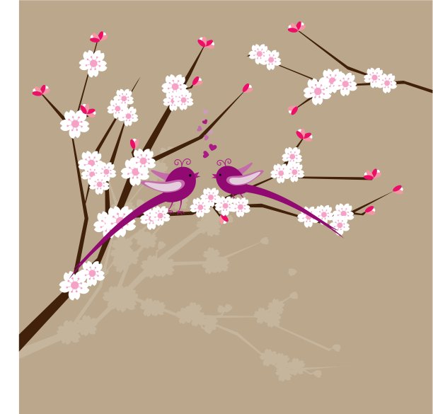 两只鸟在树枝上图片下载