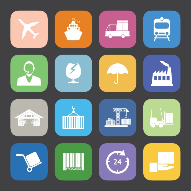 平面颜色风格物流图标向量集。图片下载