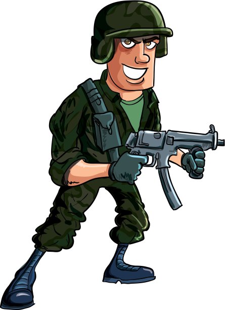 卡通士兵与冲锋枪图片下载