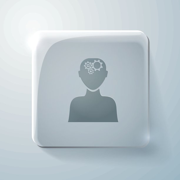 玻璃图标。人在思考，脑子里的齿轮图片下载