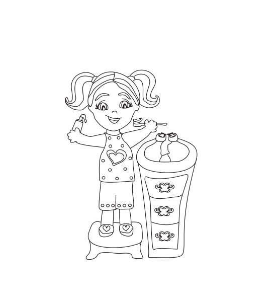 刷牙的女孩-涂鸦插图图片下载