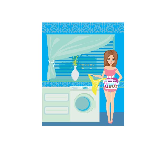 现代蓝色厨房里的家庭主妇图片下载