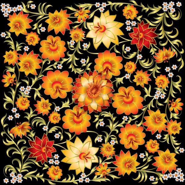 抽象的春季花卉装饰孤立在黑色背景图片下载