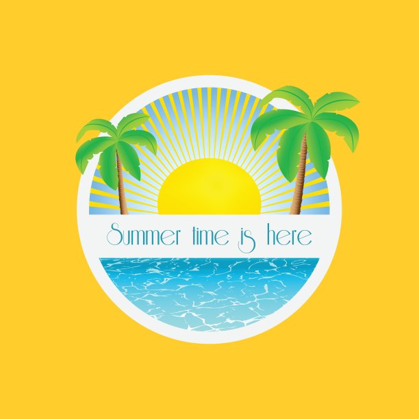 这里是夏季，有棕榈树和海水上的日出图片下载