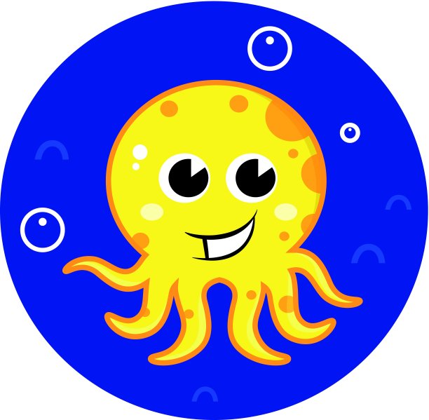 黄色卡通章鱼在海水中图片下载