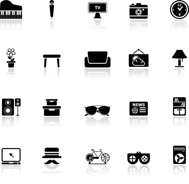 客厅图标与反映在白色的背景图片下载