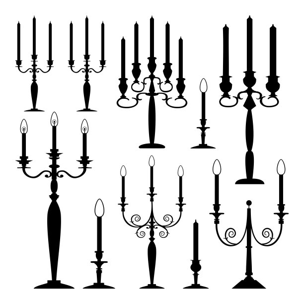 矢量收集孤立的蜡烛轮廓图片下载