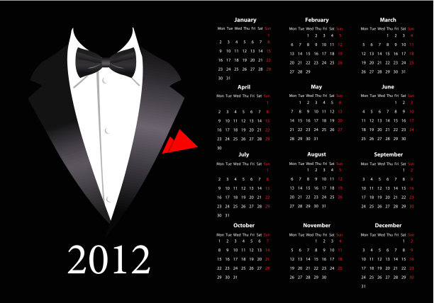 矢量欧洲日历2012与优雅西装图片下载