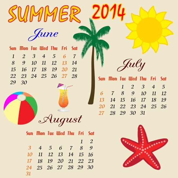 2014年夏天的日历图片下载