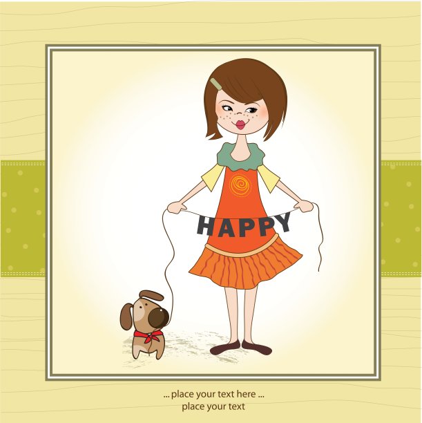 快乐的女孩和可爱的狗图片下载